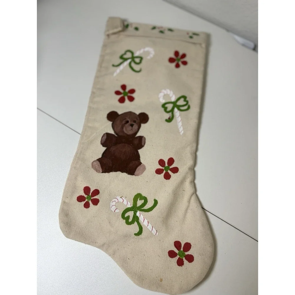 Vintage Handmade Christmas Stockings Teddy Bear